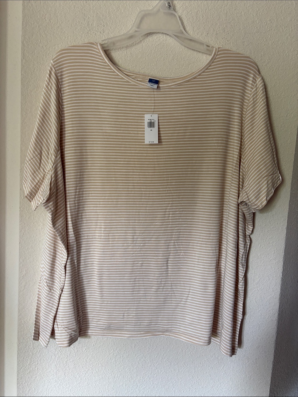 Old Navy Beige and White Striped Short-Sleeve Tee